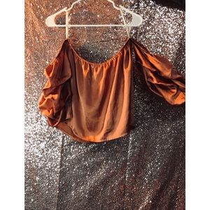 Fashion Nova puffy off the shoulder shirt .